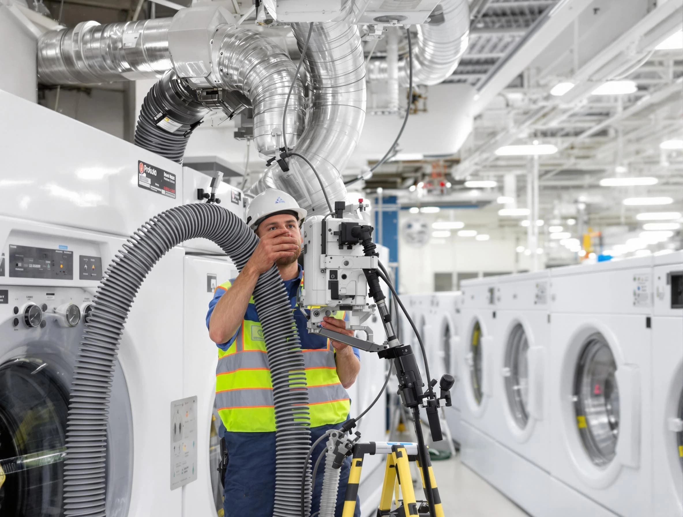 Brockton Dryer Vent Cleaning team performing commercial-grade dryer vent cleaning at a business facility in Brockton