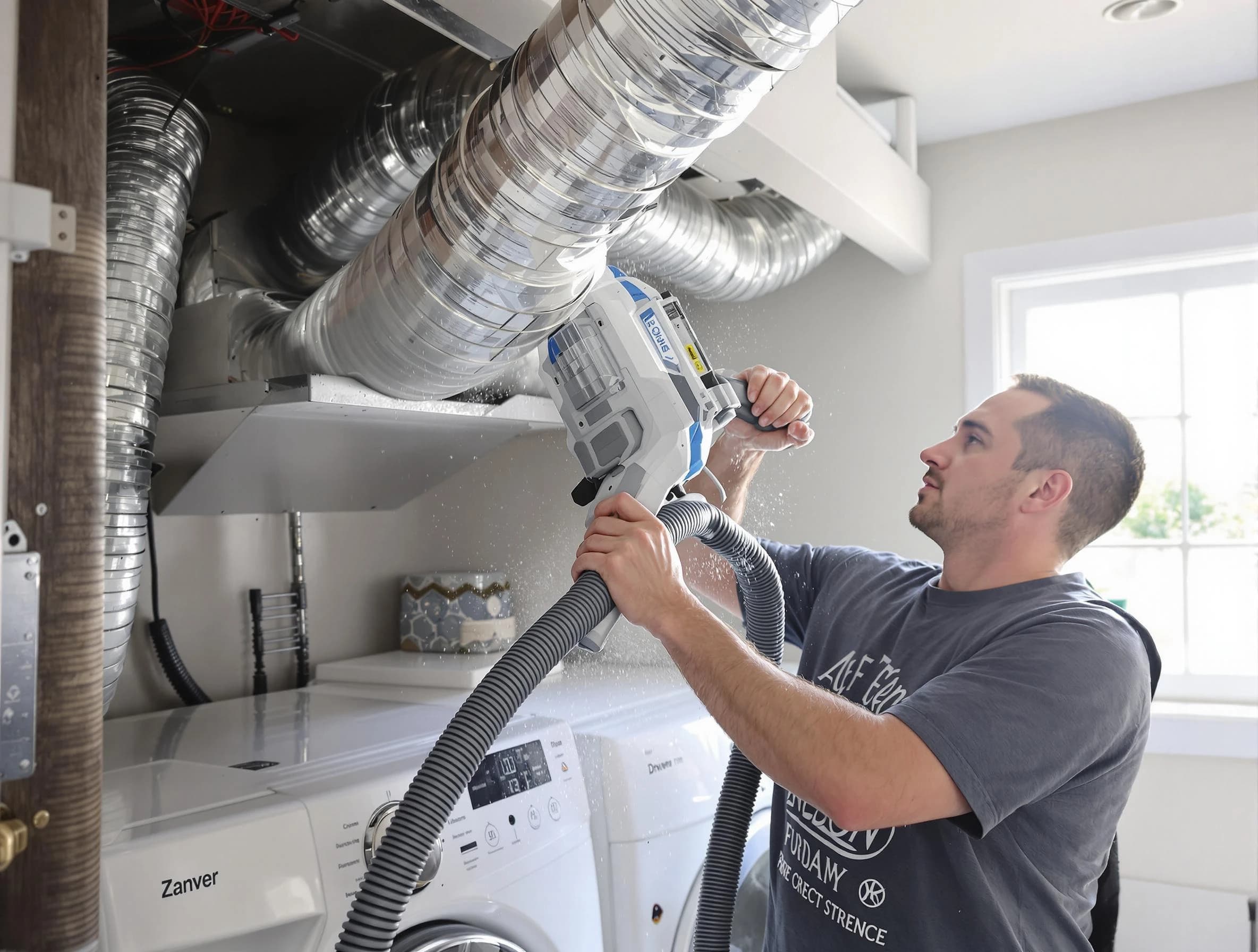 Brockton Dryer Vent Cleaning specialist cleaning deep within a dryer vent duct system in Brockton