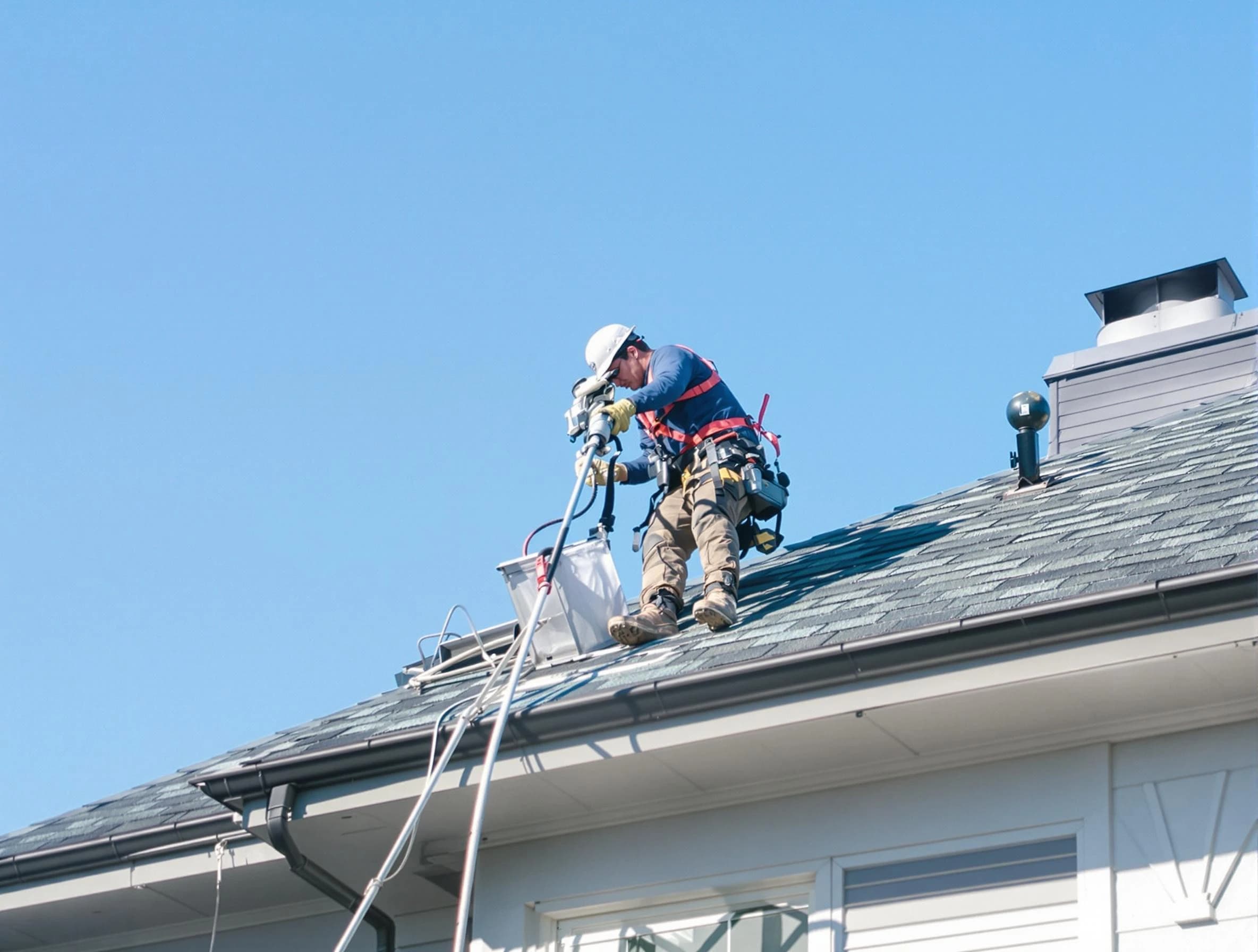 Brockton Dryer Vent Cleaning certified technician cleaning a roof-mounted dryer vent system in Brockton